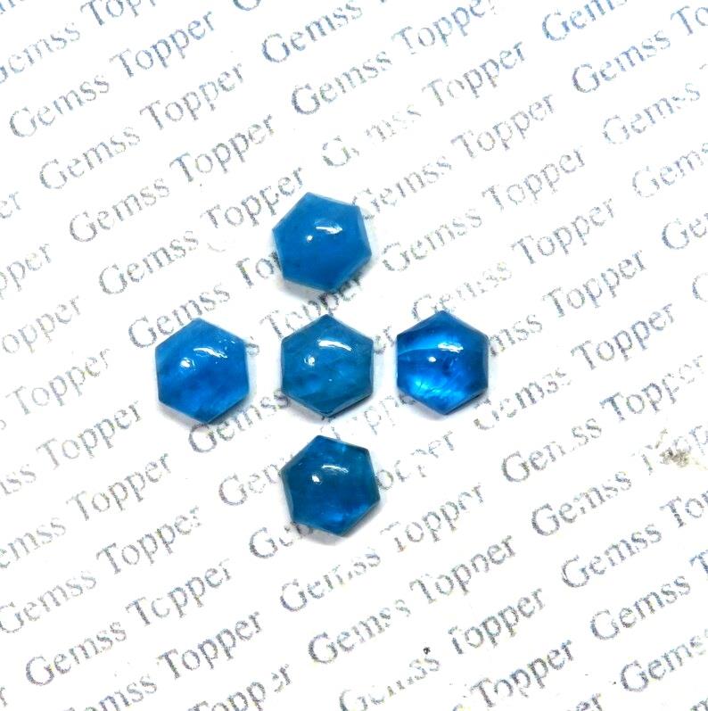 Blue Apatite 10x10 mm Hexagon Cabochon